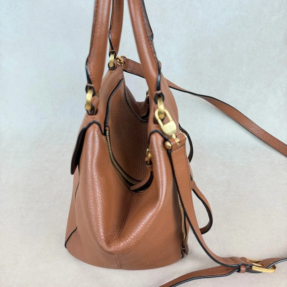 Tory Burch Brown Leather Half-Moon Top Handle Satchel Crossbody Bag - Picture 5 of 15